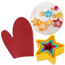 Kit Luva Silicone Vermelha + 5 Moldes de Estrela / Utensilios Cozinha