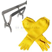 Kit Luva Tirar Abelha Mel Malha Livre + Saca Qaudro Formão