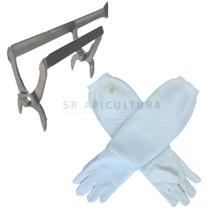 Kit Luva Tirar Abelha Mel Malha Livre + Saca Qaudro Formão
