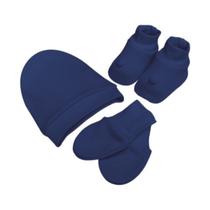Kit Luva, Touca e Sapatinho Azul Navy Bamboo - Laço Bebê