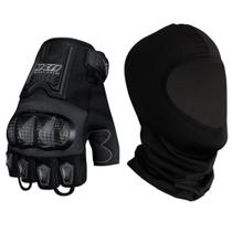 Kit Luva X11 Blackout 2 Meio Dedo Com Proteção Motociclista + Balaclava