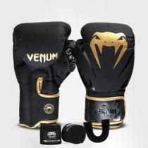Kit Luvas Boxe Muay Thai New Impact Evo Gold, Bandagem e Bucal Venum