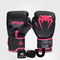 Kit Luvas Boxe Muay Thai New Impact Evo Pink, Bandagem e Bucal Venum