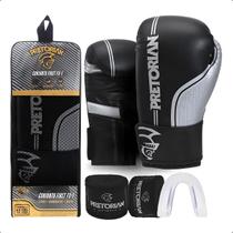 Kit Luvas de Boxe Muay Thai First FX1 Preto-Prata, Band e Bucal Pretorian Kit Luvas de Boxe Muay Thai First FX1 Preto-Prata, Band e Bucal Pretorian
