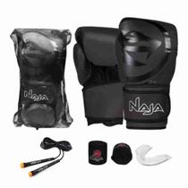 Kit luvas de Boxe Muay Thai Naja Black + Bandagem + Protetor Bucal + Corda Kit luvas de Boxe Muay Thai Naja Black + Bandagem + Protetor Bucal + Corda