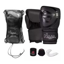 Kit luvas de Boxe Muay Thai Naja Black + Bandagem + Protetor Bucal