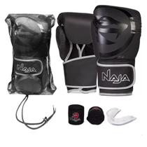 Kit luvas de Boxe Muay Thai Naja Black + Bandagem + Protetor Bucal Kit luvas de Boxe Muay Thai Naja Black + Bandagem + Protetor Bucal