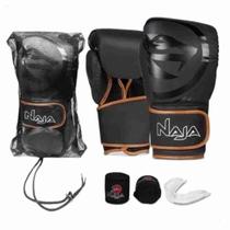 Kit luvas de Boxe Muay Thai Naja Black + Bandagem + Protetor Bucal