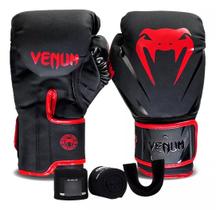 Kit Luvas de Boxe Muay Thai New Impact Evo Vermelho, Bandagem e Bucal Venum