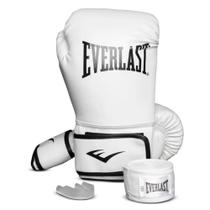 Kit Luvas Treino Boxe Everlast Core Bandagem Bucal Branco Protetores Training Branca Cross Lutas