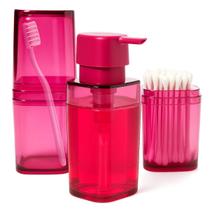 Kit Lux Banheiro Porta Escova Saboneteira e Porta Algodão Rosa Kit Lux Banheiro Porta Escova Saboneteira e Porta Algodão Rosa