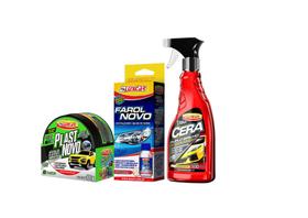 Kit Luxcar- Farol Novo, Renovador, Cera Líquida Duplo Brilho