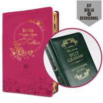 Kit Luxo: 1 Bíblia Estudo da Mulher NVT Com Índice Rosa Feminina + 1 Devocional Billy Graham - Combo/Evangélica/ Igreja
