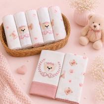 Kit Luxo Baby Menina 7 Peças Ursinha Bebê Enxoval Delicado Combo Estampado 5 Fralda +2 Toalha Kit Luxo Baby Menina 7 Peças Ursinha Bebê Enxoval Delicado Combo Estampado 5 Fralda +2 Toalha