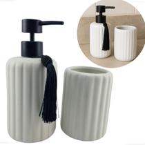 Kit Luxo Banheiro Dispenser e Copo em Cerâmica Fosca Porta Sabonete Líquido 290ml Copo Minimalista Conjunto para Banheiro em Cerâmica Premium