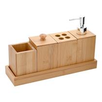 Kit Luxo Banheiro Lavabo Bambu 5 Peças Saboneteira Kit Luxo Banheiro Lavabo Bambu 5 Peças Saboneteira