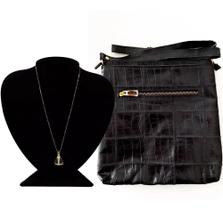 Kit Luxo Cola 45Cm - N. Senhora Cravejado + Bolsa 100% Couro