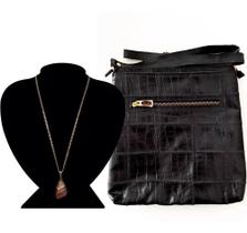 Kit Luxo Colar Prata/Ouro Ágata Listrada + Bolsa 100% Couro