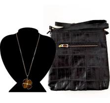 Kit Luxo Colar Prata/Ouro Trevo Olho Tigre +Bolsa 100% Couro Kit Luxo Colar Prata/Ouro Trevo Olho Tigre +Bolsa 100% Couro