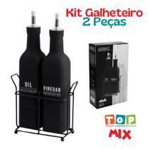 Kit Luxo Cozinha Galheteiro porta Vinagreiro e Azeiteiro com bico dosador Inox azeite e vinagre Manhattan Preto - 300 ml