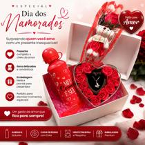 Kit Luxo Dia dos Namorados Colar Borboleta, Garrafa Alumínio com Urso TE AMO rosas e coração