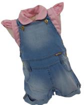 Kit Luxo Jardineira Jeans + Blusa Infantil Menina Ref 2487