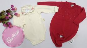 Kit Luxo Macacao Fio + Body Paraiso Bebe Menina Num 8334