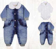 Kit Luxo Macacão Longo Jeans + Body Bebê Menina Katita 2364
