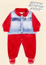 Kit Luxo Macacão Plush + Colete Jeans Bebê Menina Ref. 23128 Kit Luxo Macacão Plush + Colete Jeans Bebê Menina Ref. 23128