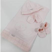 Kit Luxo Paraiso Bebe Menina Manta Touca Sapato Luva 11827 Kit Luxo Paraiso Bebe Menina Manta Touca Sapato Luva 11827