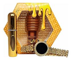 Kit Luxo Porta Perfume 5ml + Gloss Mel + Relógio Strass Kit Luxo Porta Perfume 5ml + Gloss Mel + Relógio Strass