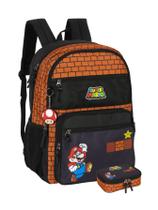 Kit Luxo Super Mario Mochila Costa+Lancheira - Marrom