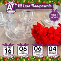 Kit luxo transparente 4 cumcuca decorada+6 pires e 06 xicaras gigante (acrilico) Kit luxo transparente 4 cumcuca decorada+6 pires e 06 xicaras gigante (acrilico)