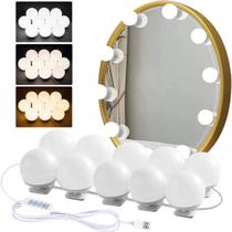 Kit Luz De Espelho Maquiagem Camarim 10 Lâmpadas Led 3 Cores