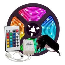 Kit Luz Led Colorida RGB 5m Decorar Quarto Setup Gamer Escritório Lojas Balcão Escada Com Controle