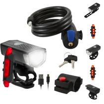 Kit Luz Para Bike LED USB Recarregável 300lm + Cadeado de Segurança com Cabo de Aço Kit Luz Para Bike LED USB Recarregável 300lm + Cadeado de Segurança com Cabo de Aço