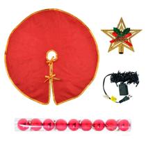 Kit Luzes e Enfeites de Natal Pisca-Pisca + Saia de Feltro + Bolas + Estrela Natalinos Natalina Fim de Ano P/ Árvore Kit Luzes e Enfeites de Natal Pisca-Pisca + Saia de Feltro + Bolas + Estrela Natalinos Natalina Fim de Ano P/ Árvore