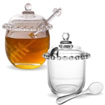 Kit Lyor Açucareiro e Meleira Vidro Cristal Coração