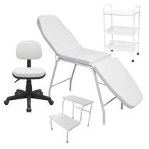Kit Maca + Cadeira + Escada + Carrinho Auxiliar para Estética Massagem Micropigmentação Cílios Sobrancelhas - PRONTA ENTREGA