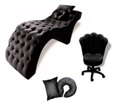 Kit Maca Estética 60cm - Cadeira Mocho + Almofada Veludo Preto - In9 Decor