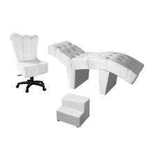 Kit Maca Estética 60cm Com Cadeira Mocho Giratória e Escadinha Cílios Maquiagem material sintético Branco - D house Decor