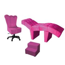 Kit Maca Estética 60cm Com Cadeira Mocho Giratória e Escadinha Cílios Maquiagem Suede Rosa Pink - D house Decor