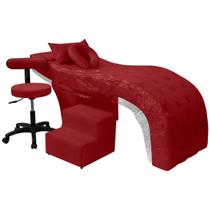 Kit Maca Estética Charme para Cílios + Mocho + Escada + Capa Veludo Cor:Veludo Vermelho