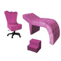 Kit Maca Estética Gabi Com Cadeira Mocho Giratória e Escadinha Cílios Maquiagem Suede Rosa Pink - D house Decor