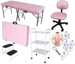 Kit Maca Maleta Portátil Rosa Escada Mocho Carrinho e Kit Ventosa