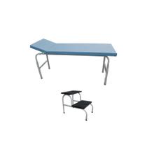 Kit Maca Mesa Exame Clínico 80x65x180 Azul Céu + Escada 2 Degraus Esmaltada