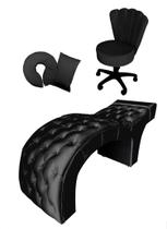 Kit Maca + Mocho + Almofadas - Estética Fixa Profissional Estofada Captone - material sintético Preto - 60cm Largura