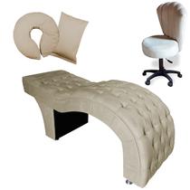 Kit Maca + Mocho + Almofadas - Estética Fixa Profissional Estofada Captone - Veludo Pérola - 60cm Largura