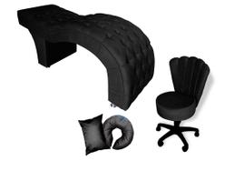 Kit Maca + Mocho + Almofadas - Estética Fixa Profissional Estofada Captone - Veludo Preto - 60cm Largura