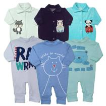 Kit Macacão Bebê 6 Pças Em Plush E Suedine Enxoval Quentinho